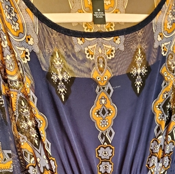 Inc International Concepts Blue Lined Blouse Sheer Paisley Overlay Medium‎ Women - Picture 11 of 15